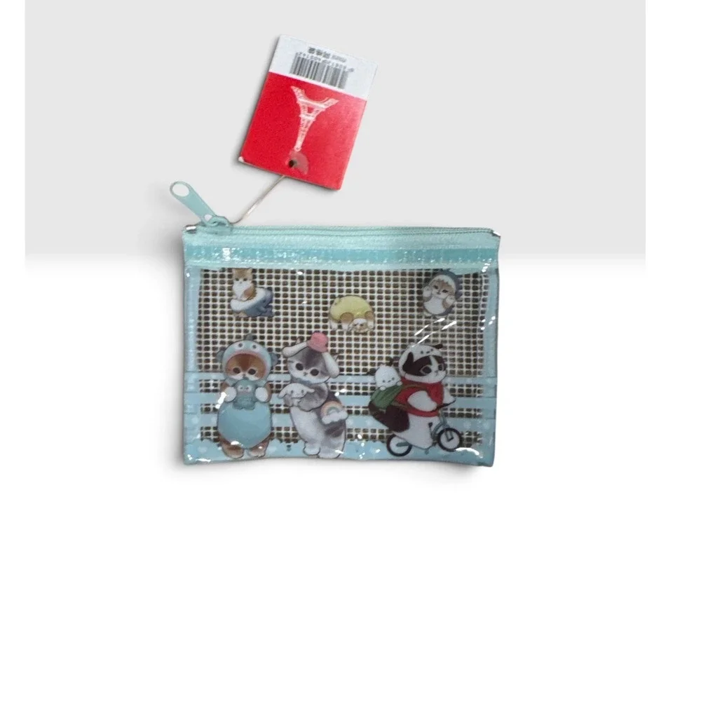 Mofusand Document and Mini Mesh Zip Pouch Bundle Blue Cat Stationery